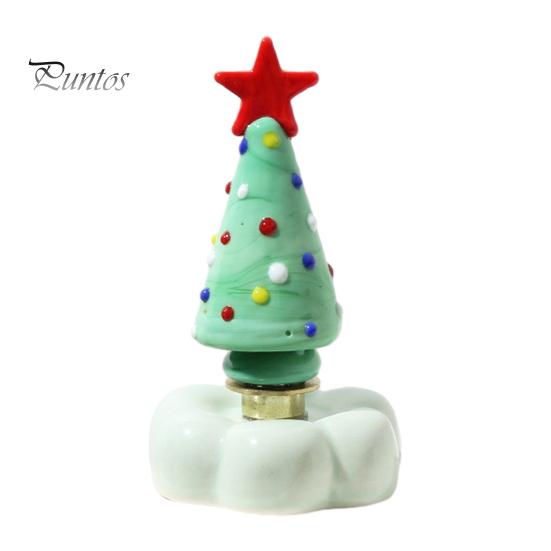 Handcrafted Holiday Table Decor Handmade Glass Christmas Tree Ornament with Star Top And Colorful Bead Details, Unique Gifts for Friends Desktop