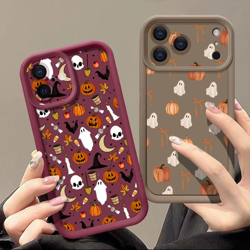 Pumpkin Lantern Ghost Halloween Case For iPhone 18 Pro Max 17 16 15 14 13 Pro Max 17E 16E Shockproof Bumper Soft Silicone Cover