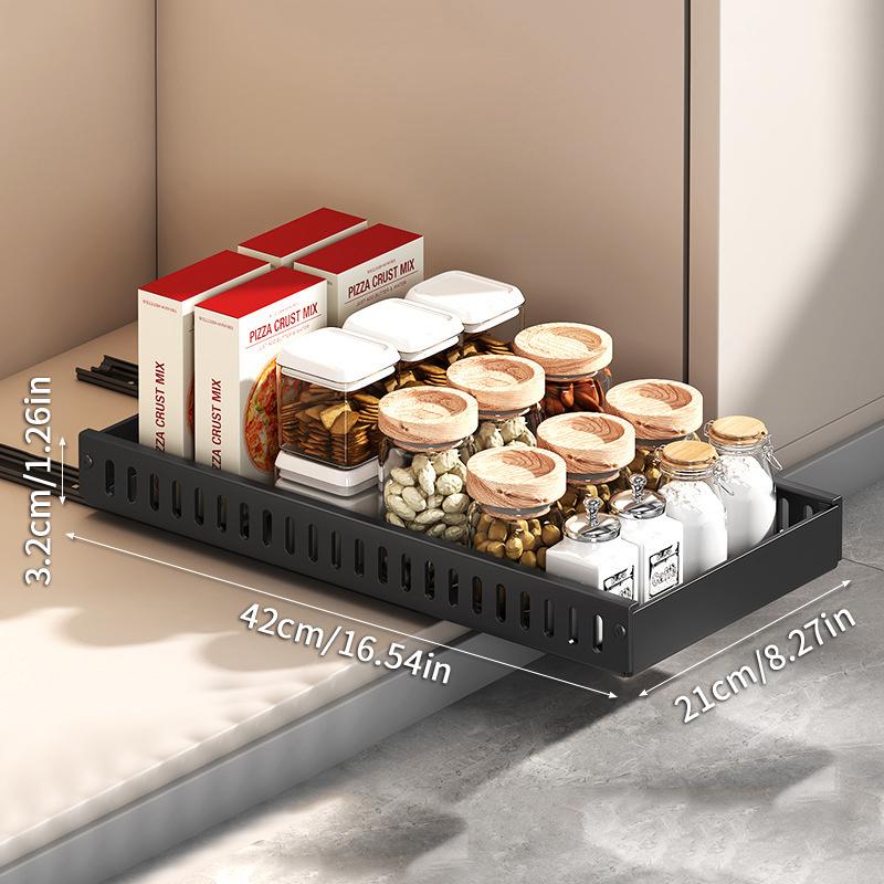 

Kitchen Pull-Out Pot Rack Adjustable Cupboard Trays Dishes Partition Shelf With Slide Rails Organizer Tray Drawer Storage Racks as the picture