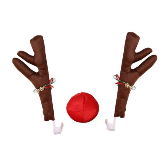 3Pcs Christmas Car Decorations Car Reindeer Antlers Red Nose Kit Festive Auto Accessories
