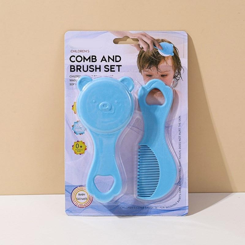 Infant Comb Kit with Hairbrush for Delicate Skin Feature Lovely Bear Pattern New Parents Essential Hair Care Tools