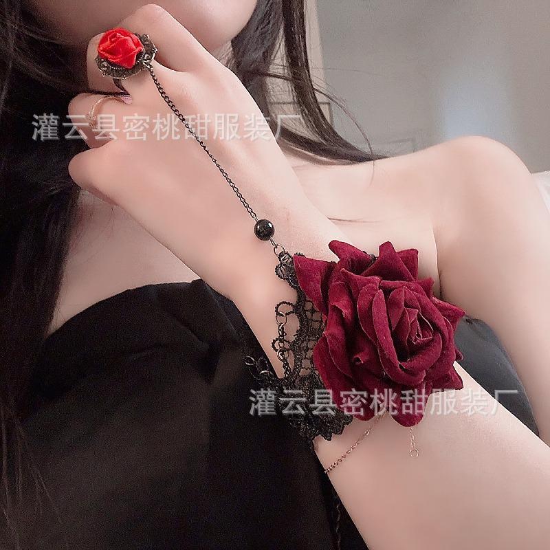 Sexy Sleeve Accessories Lolita Small Fresh Rose Wristband Dark Lace Rose Bracelet