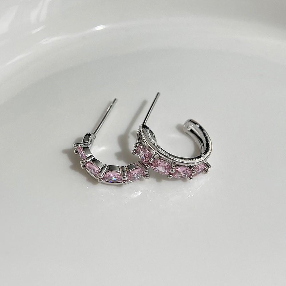 Pink Zircon Heart Bow Earrings for Women with Silver for Everyday Wear