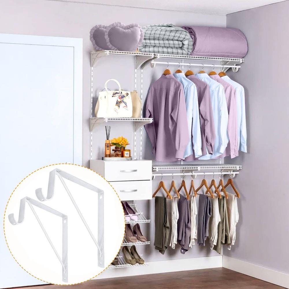 Iron Wardrobe Bracket Heavy-duty Closet Rod Support Hook  For Closet, Bathroom and Kitchen