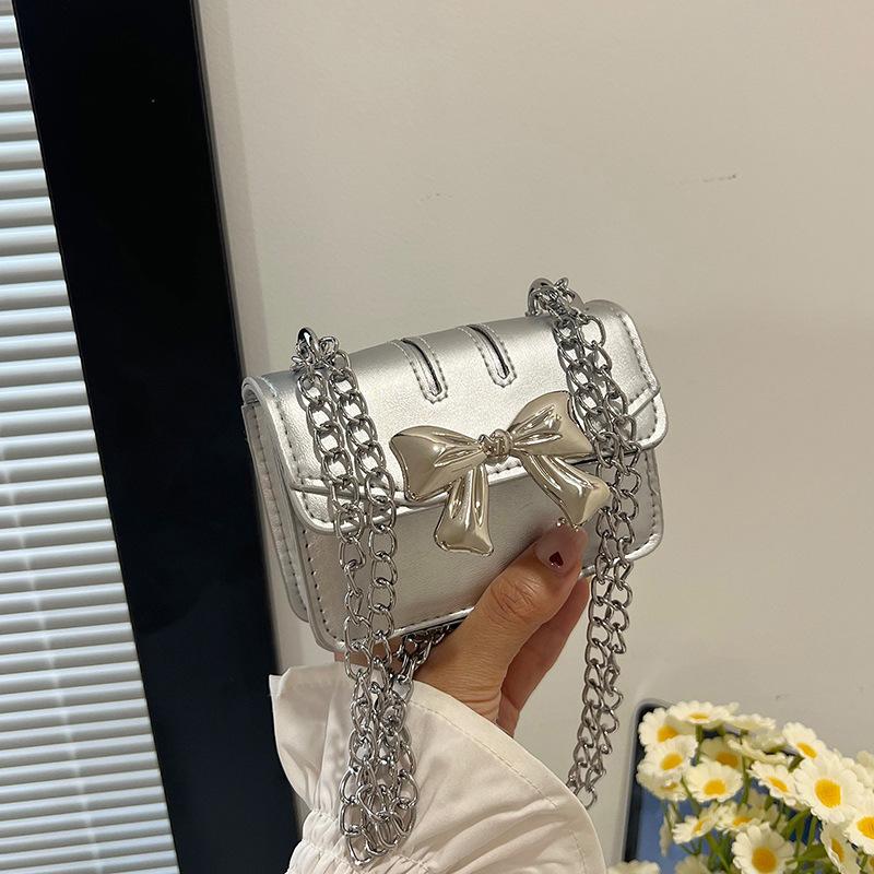 Mini geantă pătrată mică dulce cu fundă frumoasă, culoare uni, produs nou de vară, geantă de umăr cu lanț, geantă messenger pentru femei