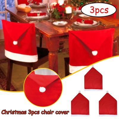 3pcs Home Party Decoration  Christmas Red Hat Dining Room Chair Cover