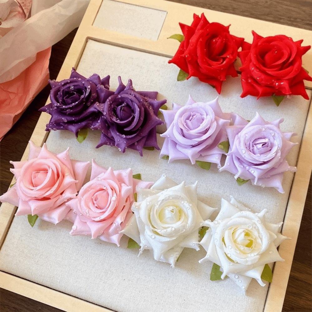 Cloth Floral Stud Earrings Solid Color Drop Earrings Retro Rose Flower Earrings  Women