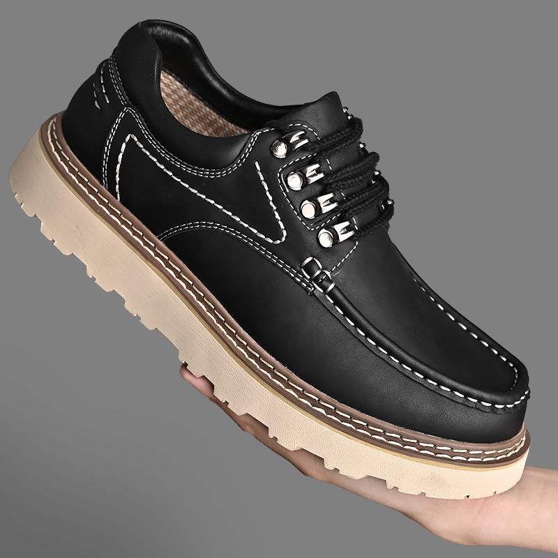 

American tooling shoes low-top autumn new men s shoes Martin boots platform-soled outdoor casual big head leather shoes large size 46 чёрный