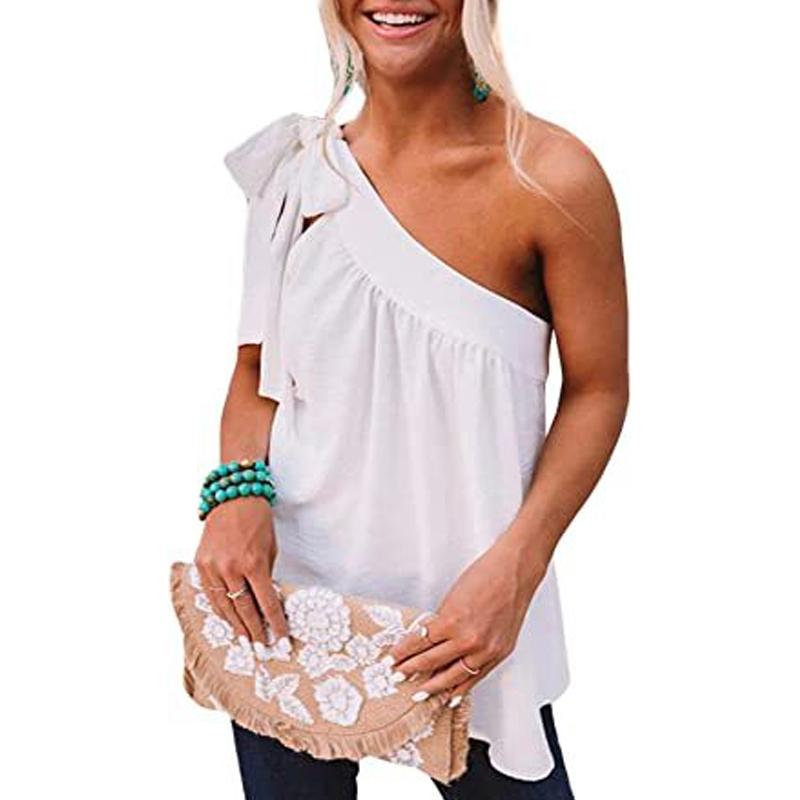 Женская летняя новая асимметричная майка на одно плечо с открытыми плечами, облегающий топ S белый