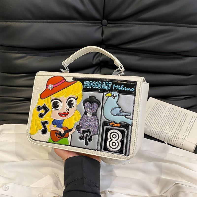 

Niche Patch Embroidered Bag Women s Retro Mexican Style Portable Square Cartoon Shoulder Cross-body бежевый