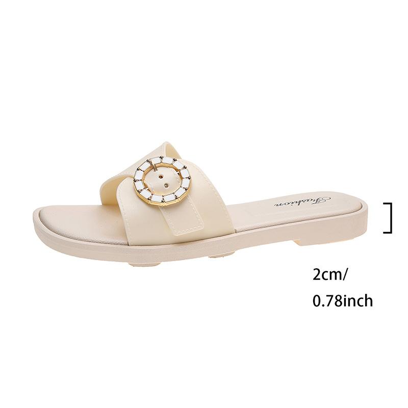 

Fashion Women s Light Comfort Beach Slippers Plus Size Round Buckle Decor Flat Slippers 2025 Summer Soft Sole Non Slip Platform Slides 40 бежевый