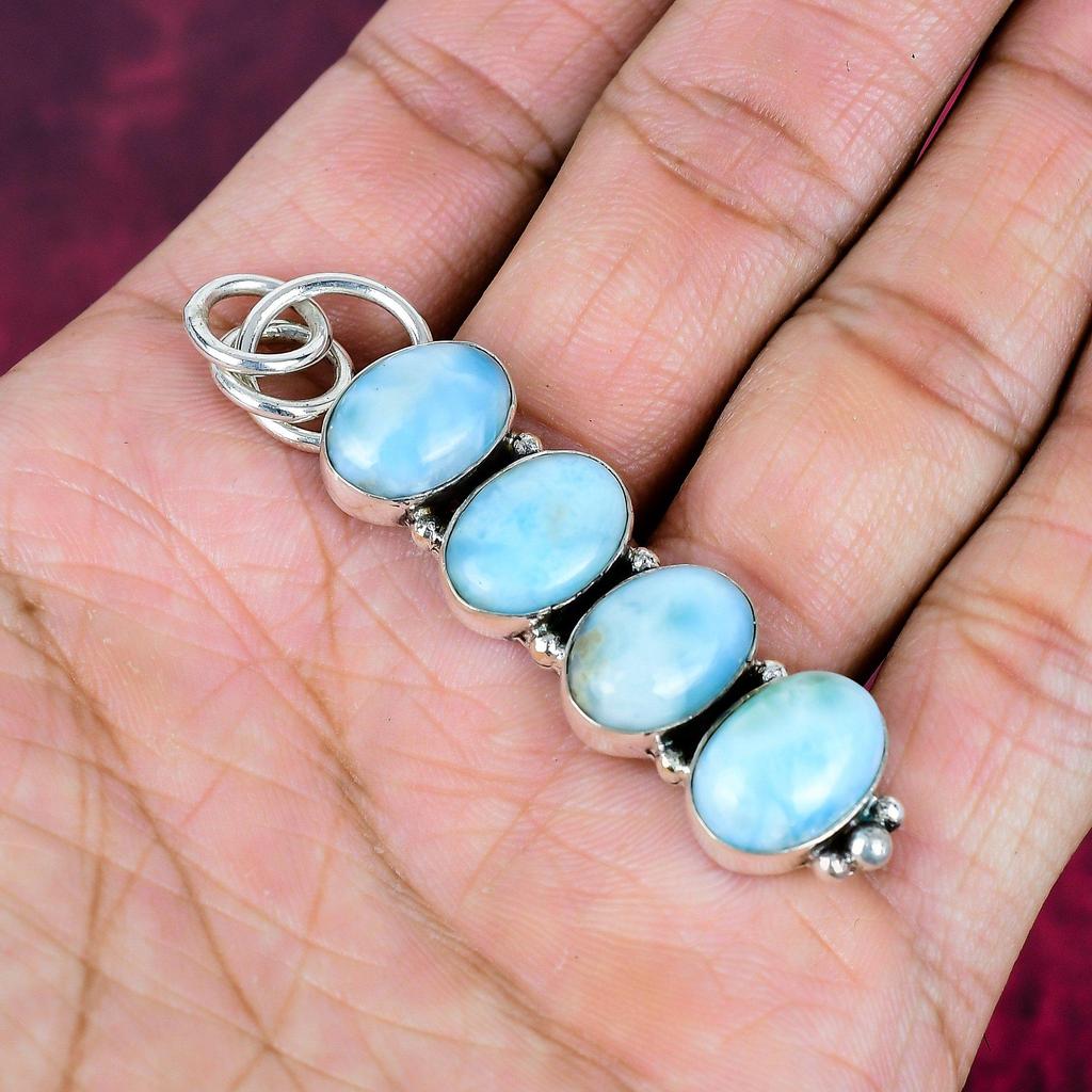 Larimar Pendant Gemstone Jewelry, 925 Solid Sterling Silver Pendant, Handmade Jewelry Birthstone Pendant, Gift For Him