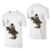 Korean Straight Fit Reversible Tee Samurai Cat Riding Dinosaur Cheers To Chaos Print Premium Finish Casual Style