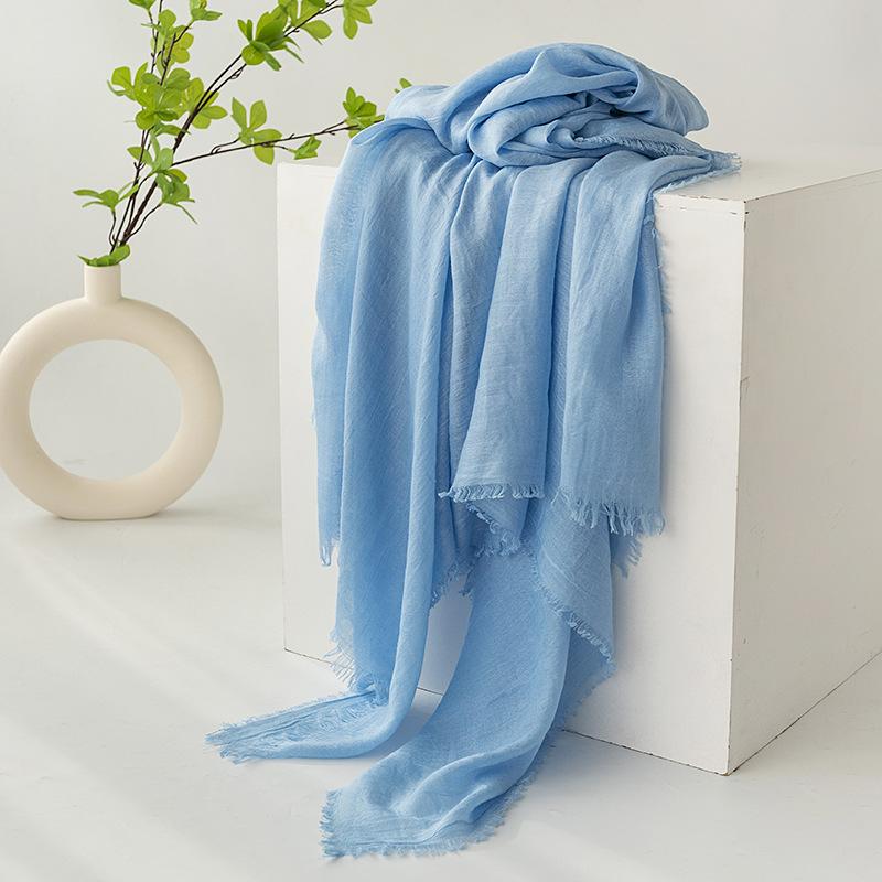 Gray Cotton and Linen Silk Scarf Solid Color Japanese Beach Silk Scarf Long High-end Shawl Retro Raw Edge Gauze Scarf