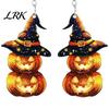Fashionable Seasonal Jewelry 1 Pair Halloween Pumpkin Earrings for Women, 2 Stacking Funny Autumn Party Accessories Drop Dangle with Witch Hat,