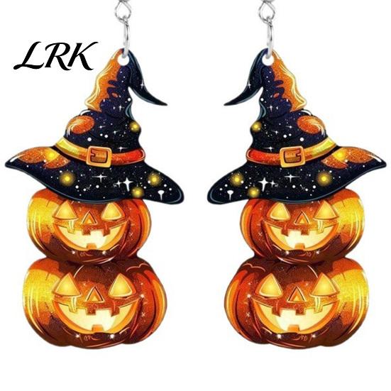 Fashionable Seasonal Jewelry 1 Pair Halloween Pumpkin Earrings for Women, 2 Stacking Funny Autumn Party Accessories Drop Dangle with Witch Hat,