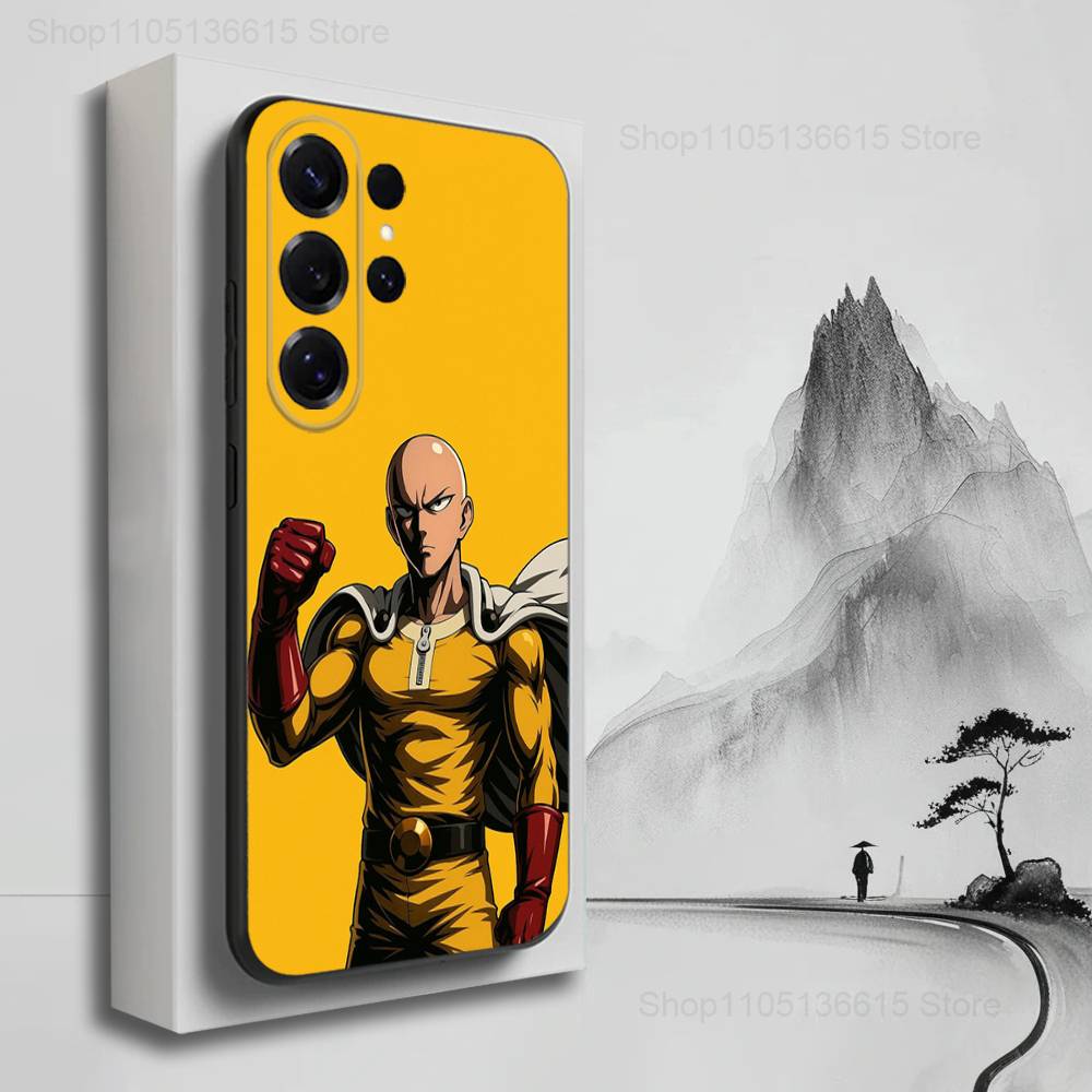 O-One P-Punch Anime Man Phone Case For Samsung S25,S24,S23,S22,S21,S20,S10,Ultra,Plus,Lite,FE,Soft Silicone Black Cover