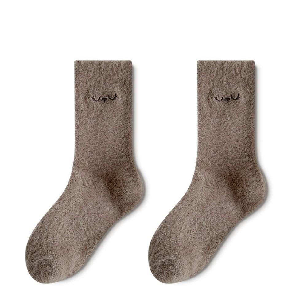 Anti-slip Mink Velvet Socks Cartoon Fluffy Mid Socks Soft Floor Plush Sock