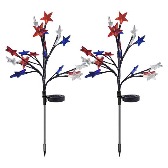 4. juli Solcelle Havebelysning, Rød Hvid Blå Stjerne Udendørs Lyskæder, Vandtæt Fleksibelt Design, Patriotisk Flag til Have Sti Terrasse