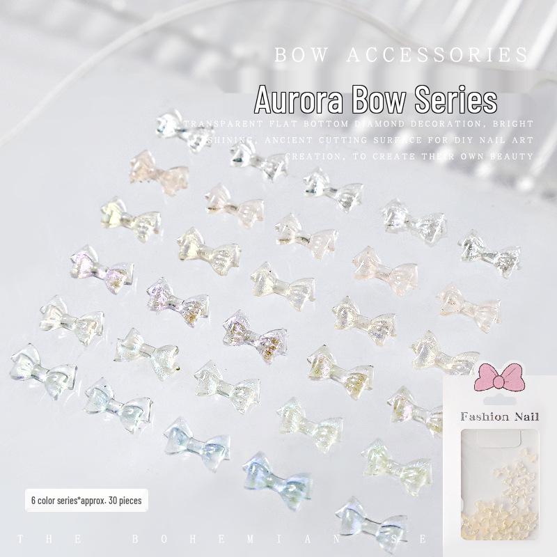 

Aurora Iridescent 3D Resin Crystal Bow Nail Art Decorations - 30 Pieces