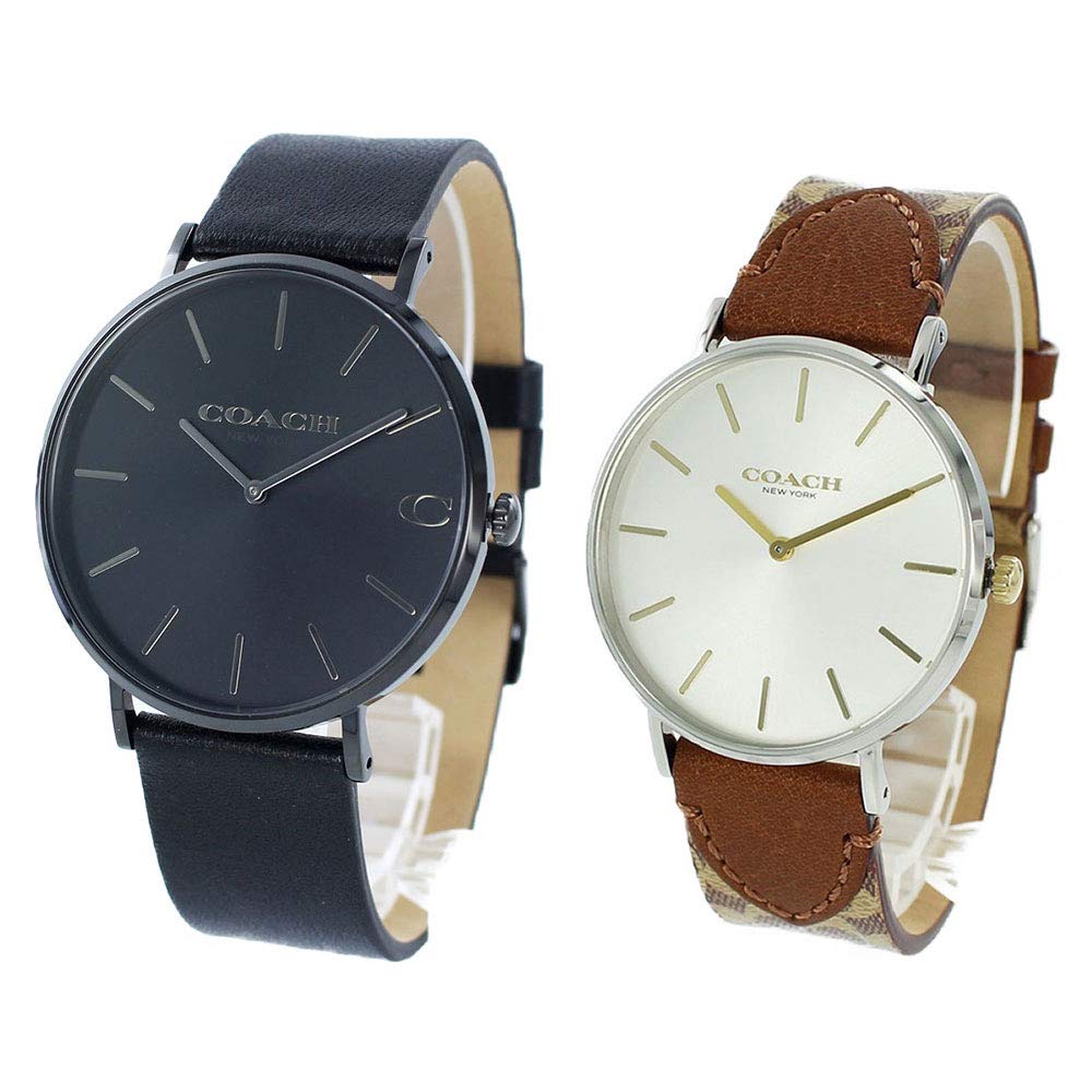 

COACH Pair Watch Storage Box CHARLES PERRY Black Brown Leather 1460243414503121 Watch [Coach] Men s Women s [Item]