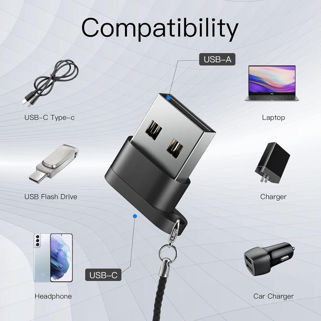 USB C Male to Female Adapter, Portable USB C Transmission Key Chain Adapter Set