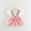 Spring Girls Solid Long Sleeve Dress With Bunny Ears Fake Two Piece Princess Dress For Toddler Baby