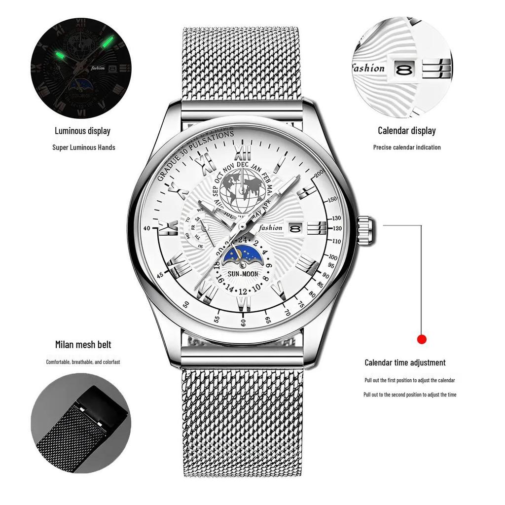 Orologio da Polso al Quarzo da Uomo Elegante: Design Moderno con Calendario, Funzioni Luminose e Precisione Meccanica per una Sofisticatezza Giovanile