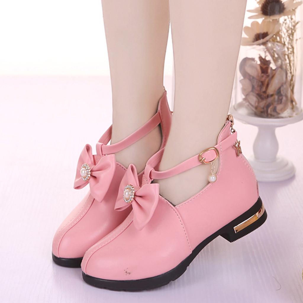 

Детские кожаные туфли принцессы с бантом для маленьких девочек, короткие одинарные сапоги 32 розовый
