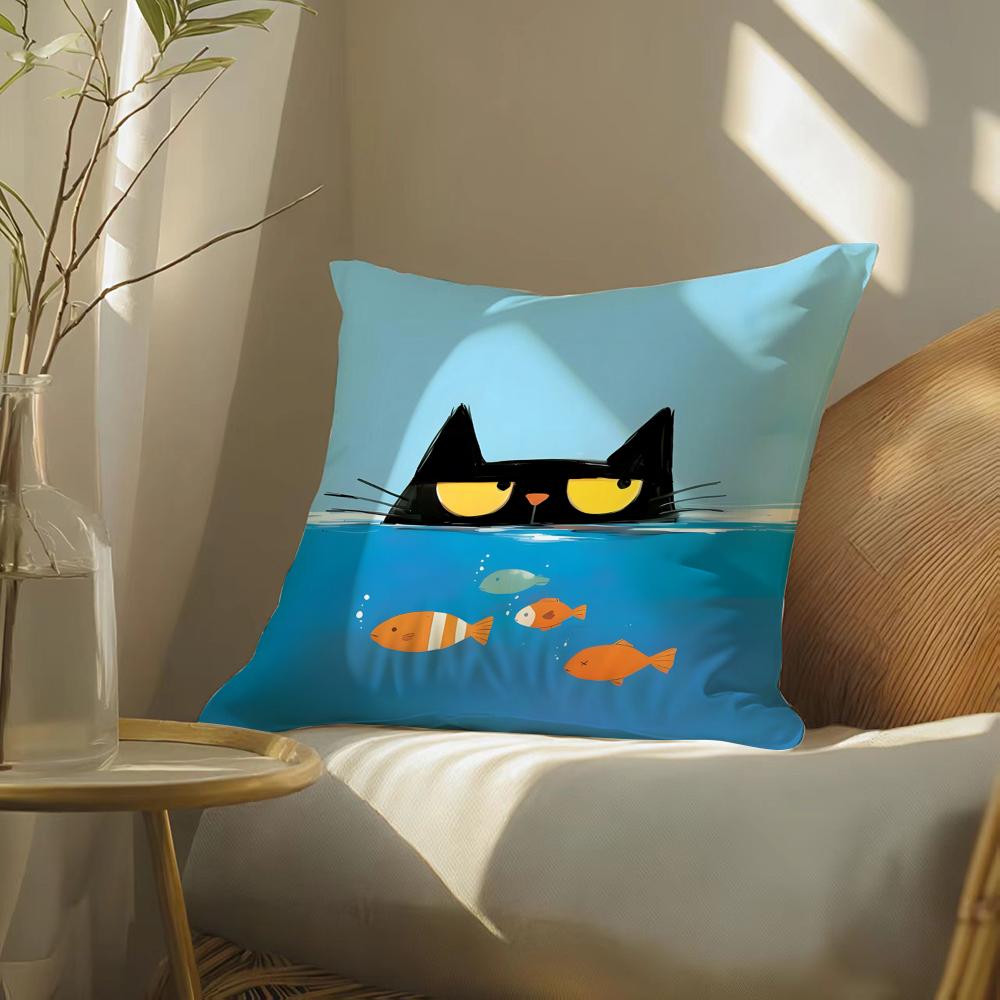 Funny and surprising cat patterns Cushion Cover Silky elegant Comfort Sofa Bed Invisible zipper Beach pillowcase