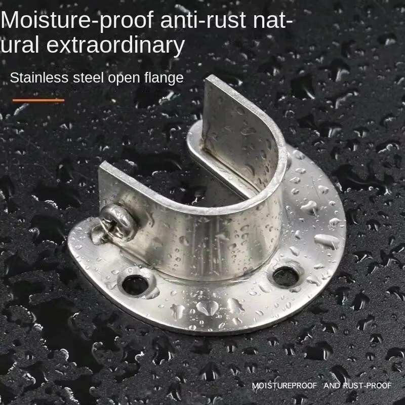 304 Stainless Steel Flange Seat Wardrobe Hanger Fixing Rod Hardware Accessories Curtain Rod Tube Hook Fixing Support Bracket Sea