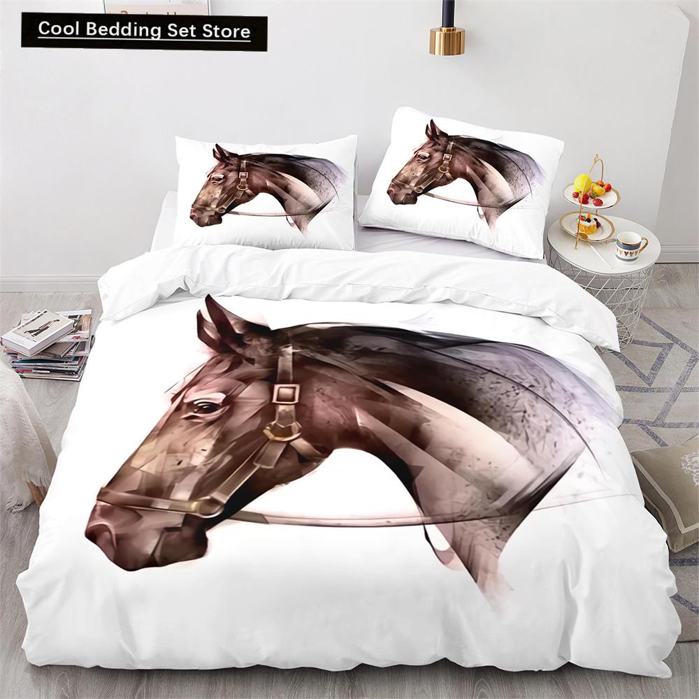 Comforter 3D Horse King Queen Size White Running Horses Pattern Bedding Set For Kids Teens Adults Wild Animal Soft