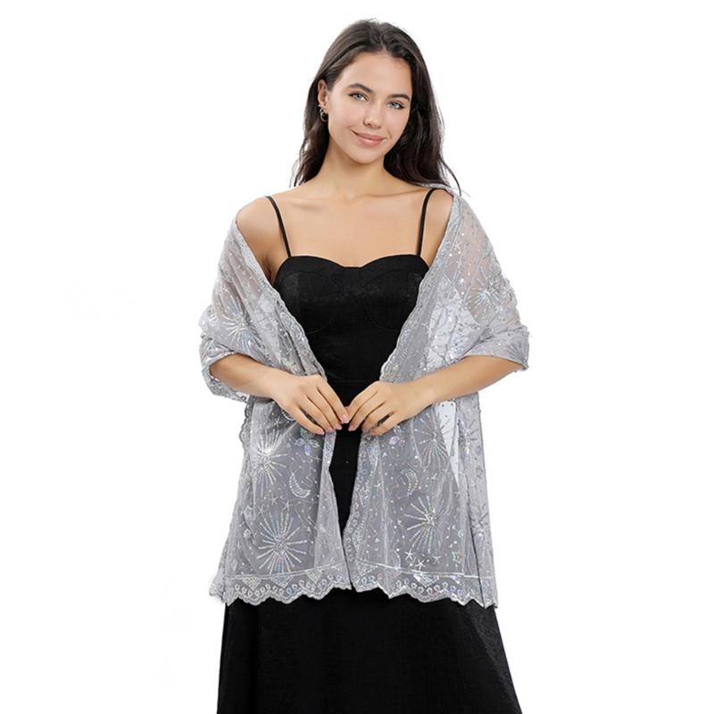 Woman Sequins Decor Embroidery Scarf for Summer Wedding Party Sunproof Supplies