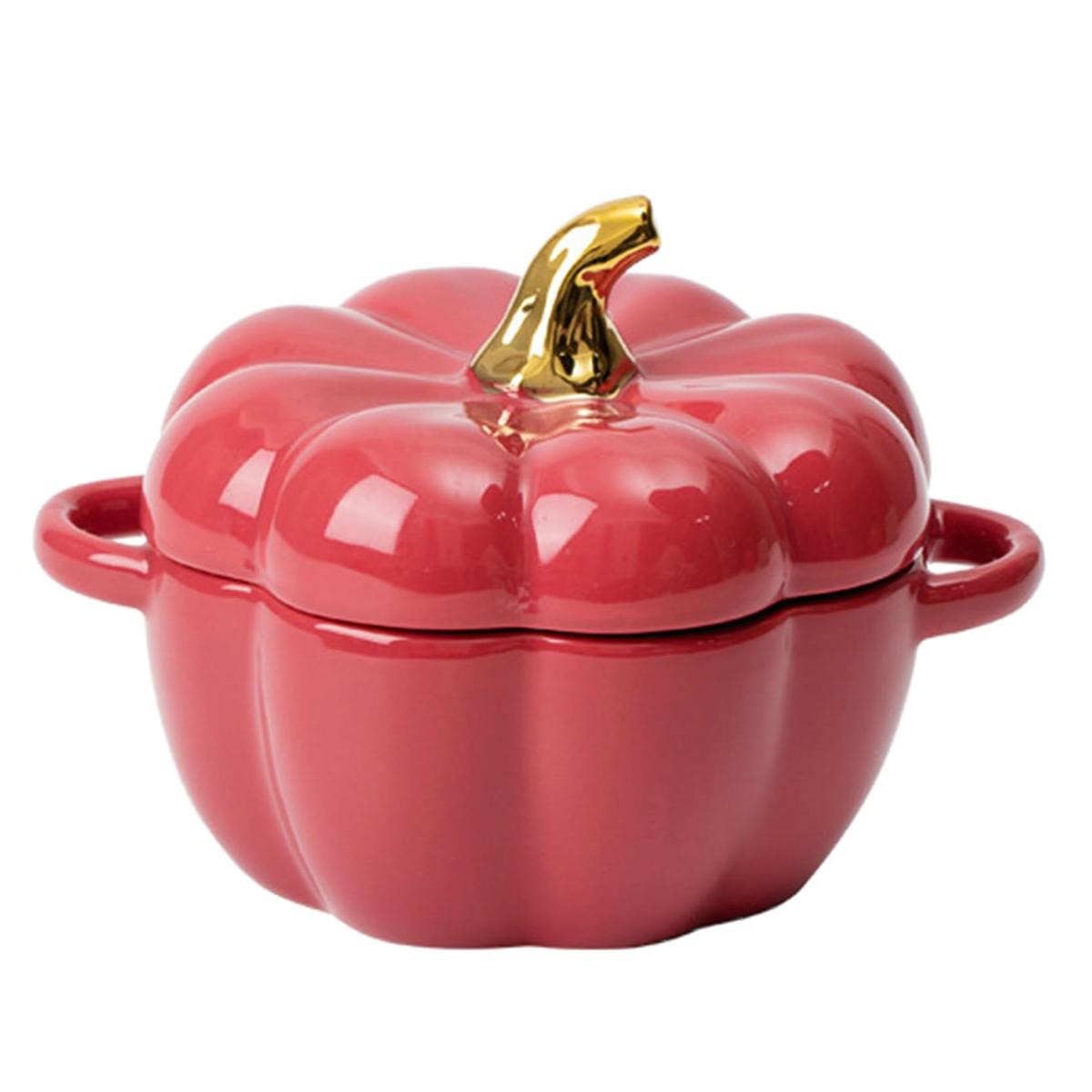

Керамическая миска для тыквенного супа Leeseph, керамическая кастрюля для тушения в форме тыквы с крышкой и ручкой, кастрюля для приготовления пищи для домашней кухонной вечеринки красный