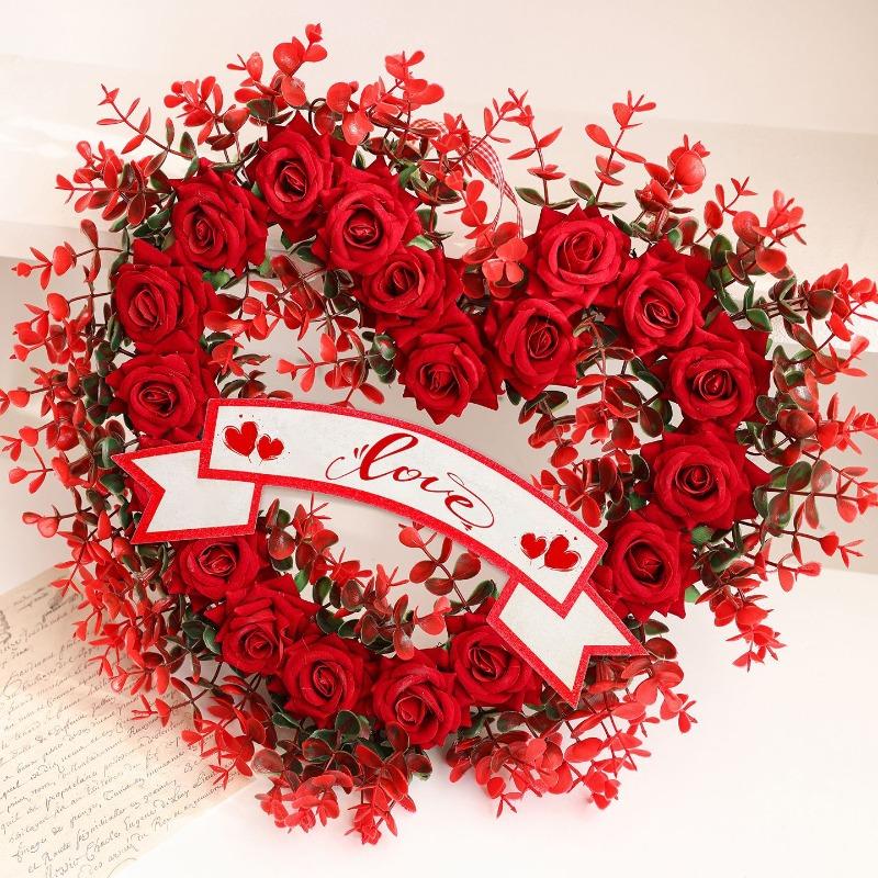 Heart-shaped Red Rose Wreath | Plastic and Paper Materials, Ideal for Valentine'S Day, Weddings, Bridal Showers, Birthdays