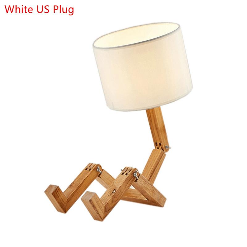 Moderne Stoffkunst Holz Schreibtisch Tischlampe Roboterform Holz Tischlampe Dekor Leuchten Wohnzimmer Arbeitszimmer Schlafzimmer Nachtlicht