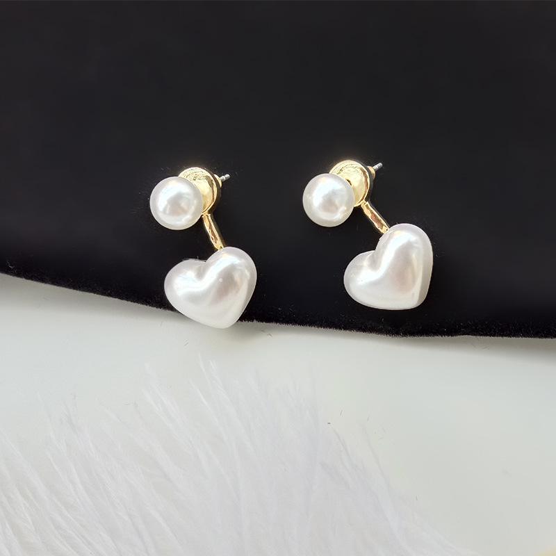

S925 Copper Needle Simple Little Love Imitation Pearl Girl Net Red Temperament Earrings Student Gift Zircon Earrings For Women