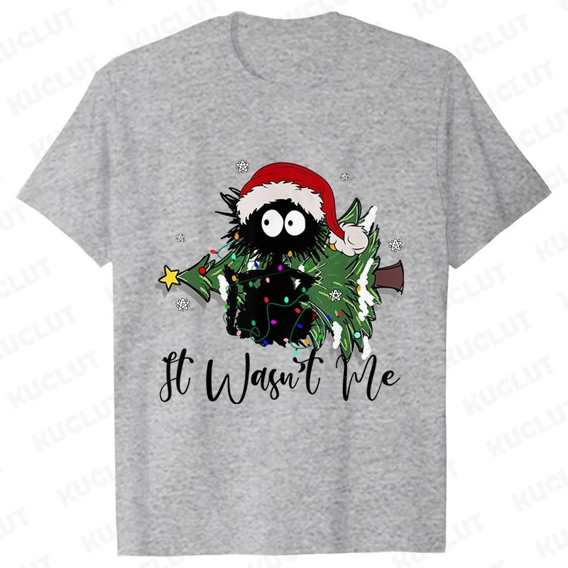 It Wasn's Me Christmas Cat Men T-shirt Christmas Tree Casual Fashion Xmas Aesthetic Short Sleeve Tees