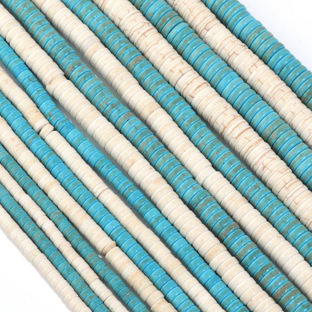 Natural Turquoise Stone Beads Blue/White Flat Round Spacer Beads For DIY Jewelry Making Bracelet Necklace Keychain Accessories