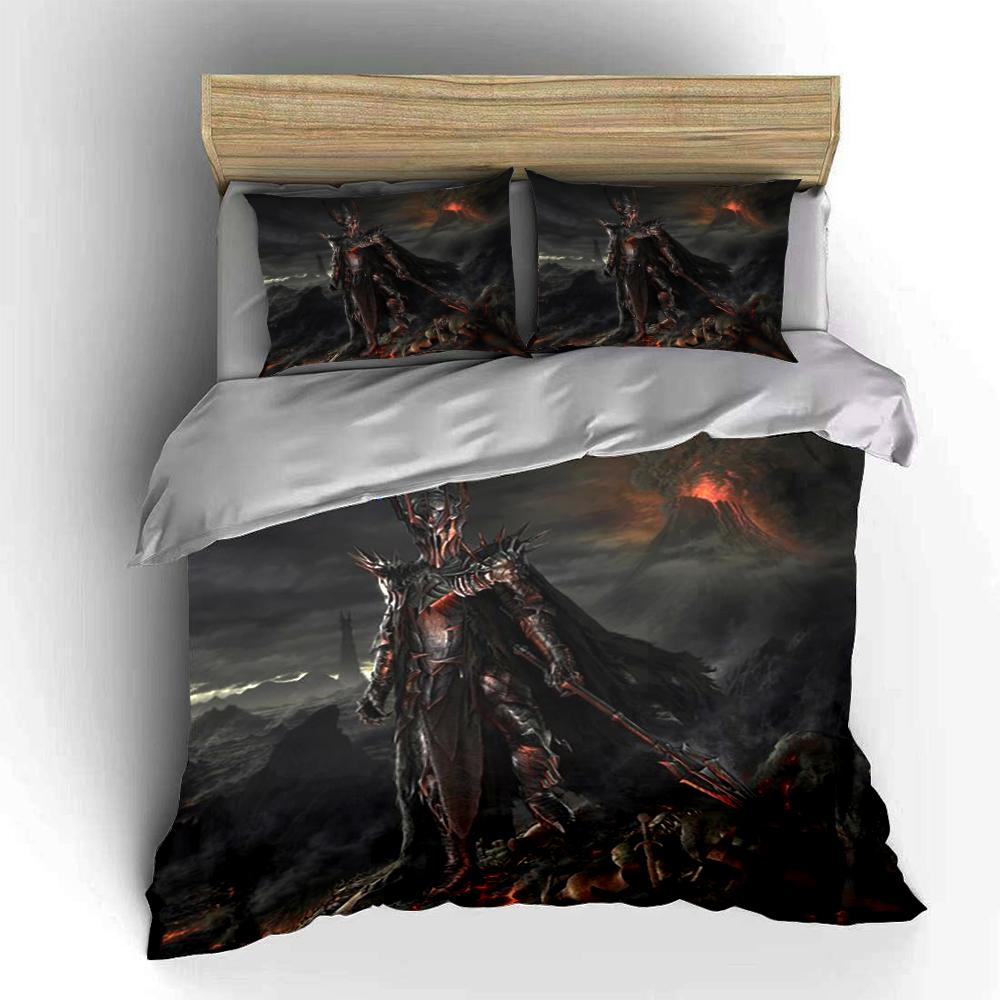 Dark Warrior Bedding Set with Fiery Scene Bedding set (1 duvet cover, 2 pillowcases, duvet not included)
