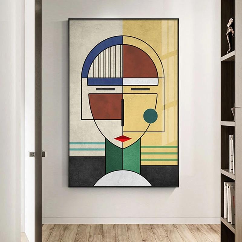 Moderní abstraktní obrazová malba Rozdělená tvář Geometrické plátno Obrazy plakátů Picasso Nástěnné obrazy pro obývací pokoj Home Decor