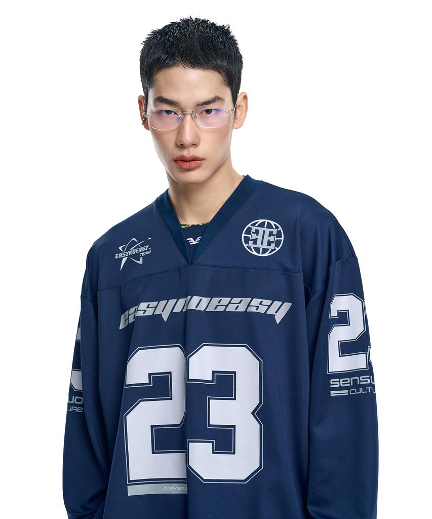 EASY NO EASY Long Sleeve Football Jersey - Navy