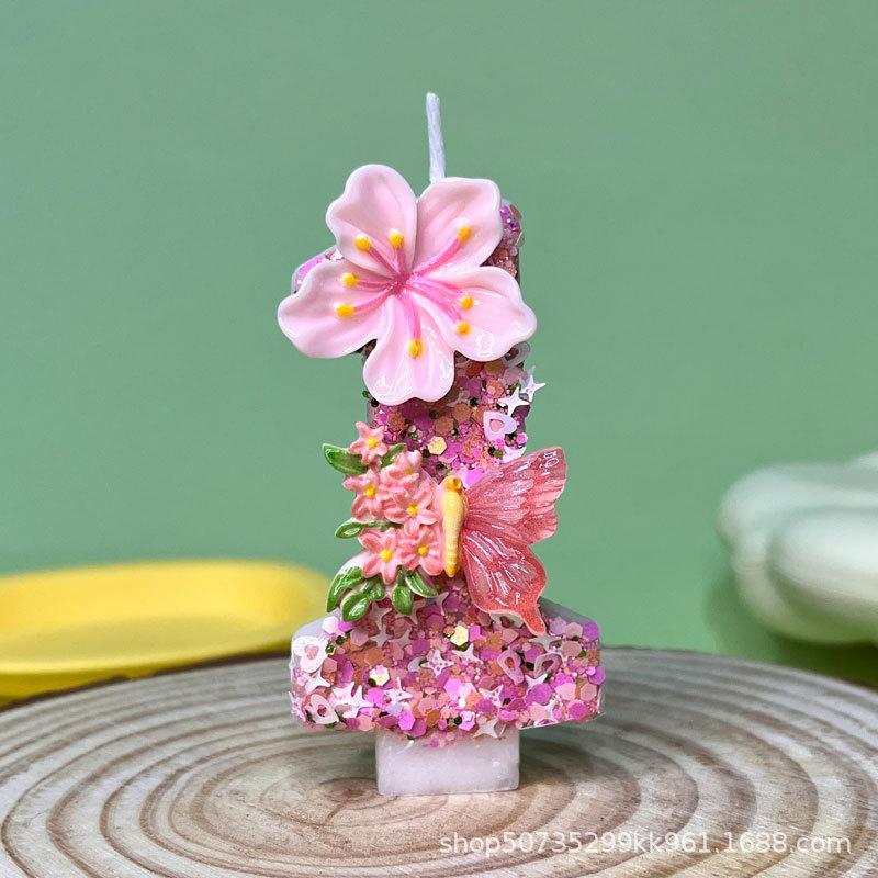 Flower Butterfly Number Candle, Birthday Topper Decoration for Party Celebration