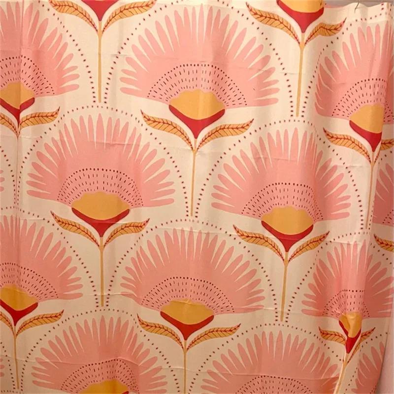 Art Deco Douchegordijn Vintage Badkamer Decor Geel Roze Douchegordijn Kunst Bloemenpatroon Art Nouveau Bad Decor Cadeau