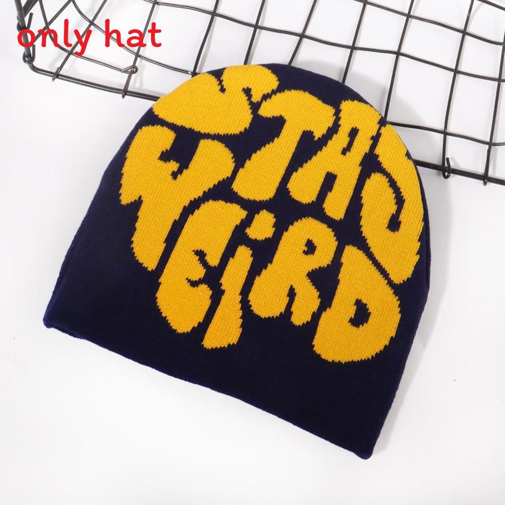 Damen lässige warme Strickmütze mit modischem Buchstabenmuster für Herbst Winter und