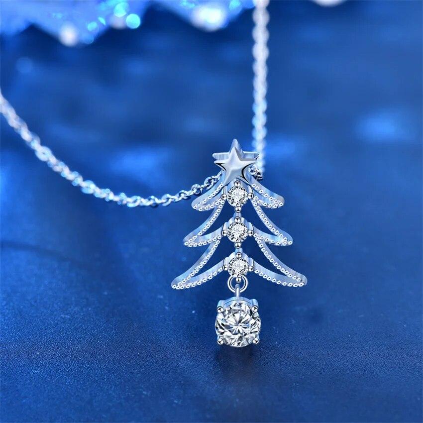 D Color 0.5ct Moissanite Diamond S925 Sterling Silver Necklace Christmas Tree Pendant Necklace For Woman Fashion Party Jewelry