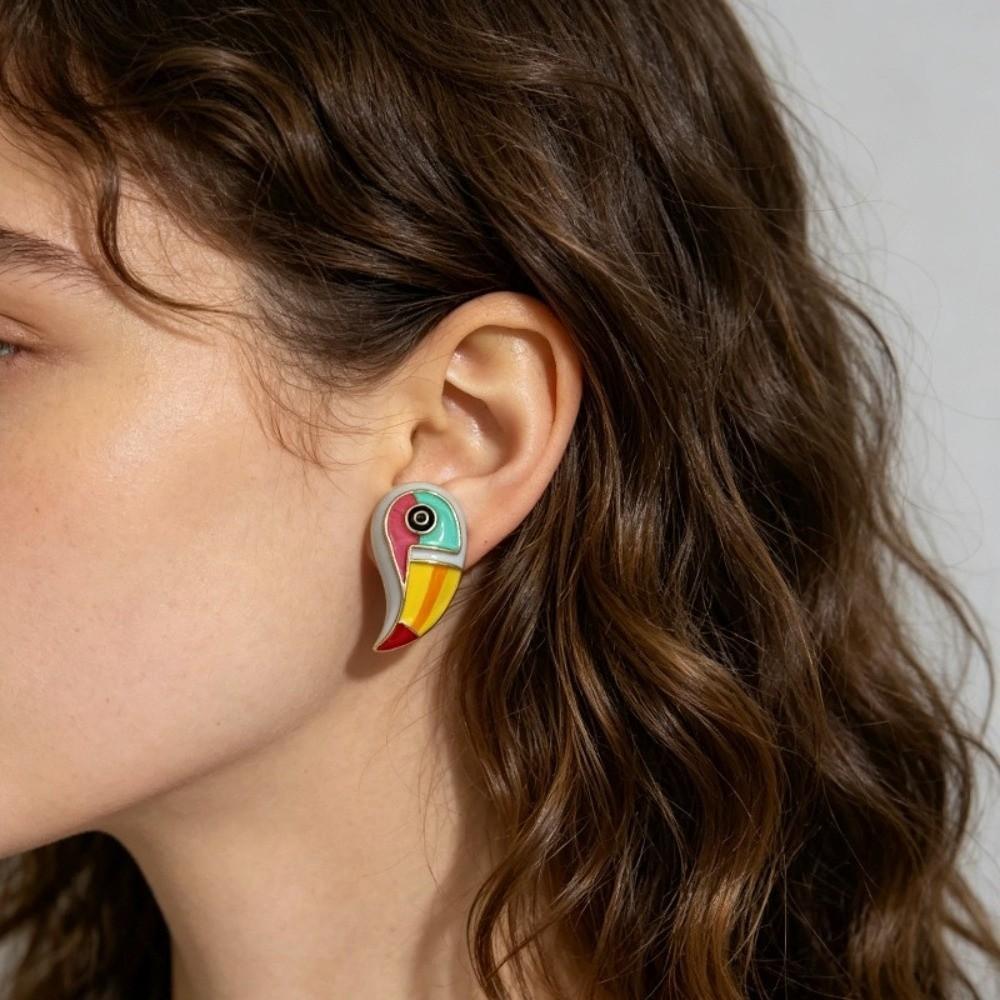 Oil-drip Design Parrot Earrings Adjustable Animal Lapel Pin Unisex Jewelry Scarf Accessories