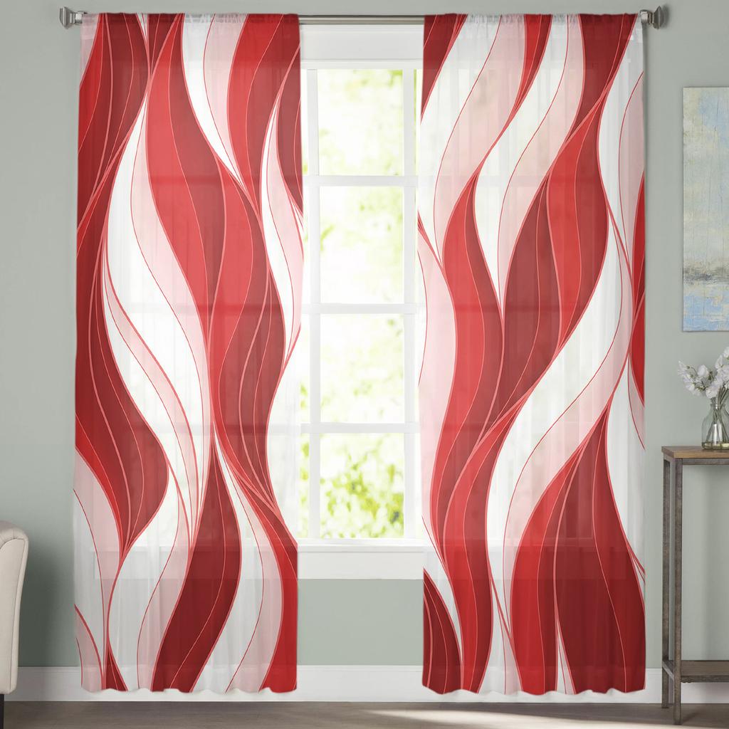 Red Ripple Abstract Lines Sheer Curtains For Living Room Bedroom Kids Room Tulle Window Treatment Drapes