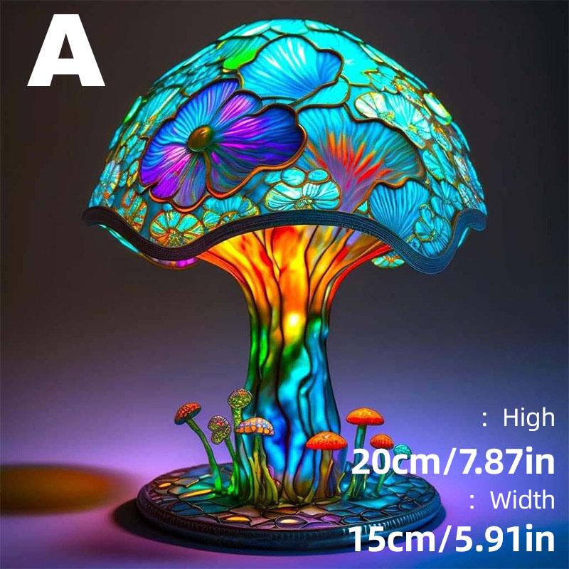 Creative Stained Plant Series Table Lamps Resin Colorful Bedroom Bedside Flower Mushroom Retro Table Night Lamp Atmosphere Light