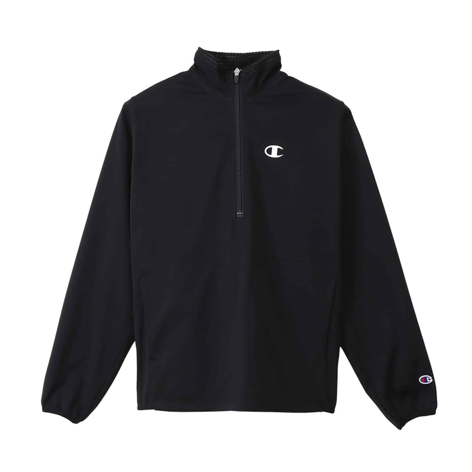 

Outerwear Long Sleeve Stretch Moisturizing Water Repellent Windproof One Point Logo Stand Half Zip Sports Black M [Champion] Men s C3-YS003 чорний